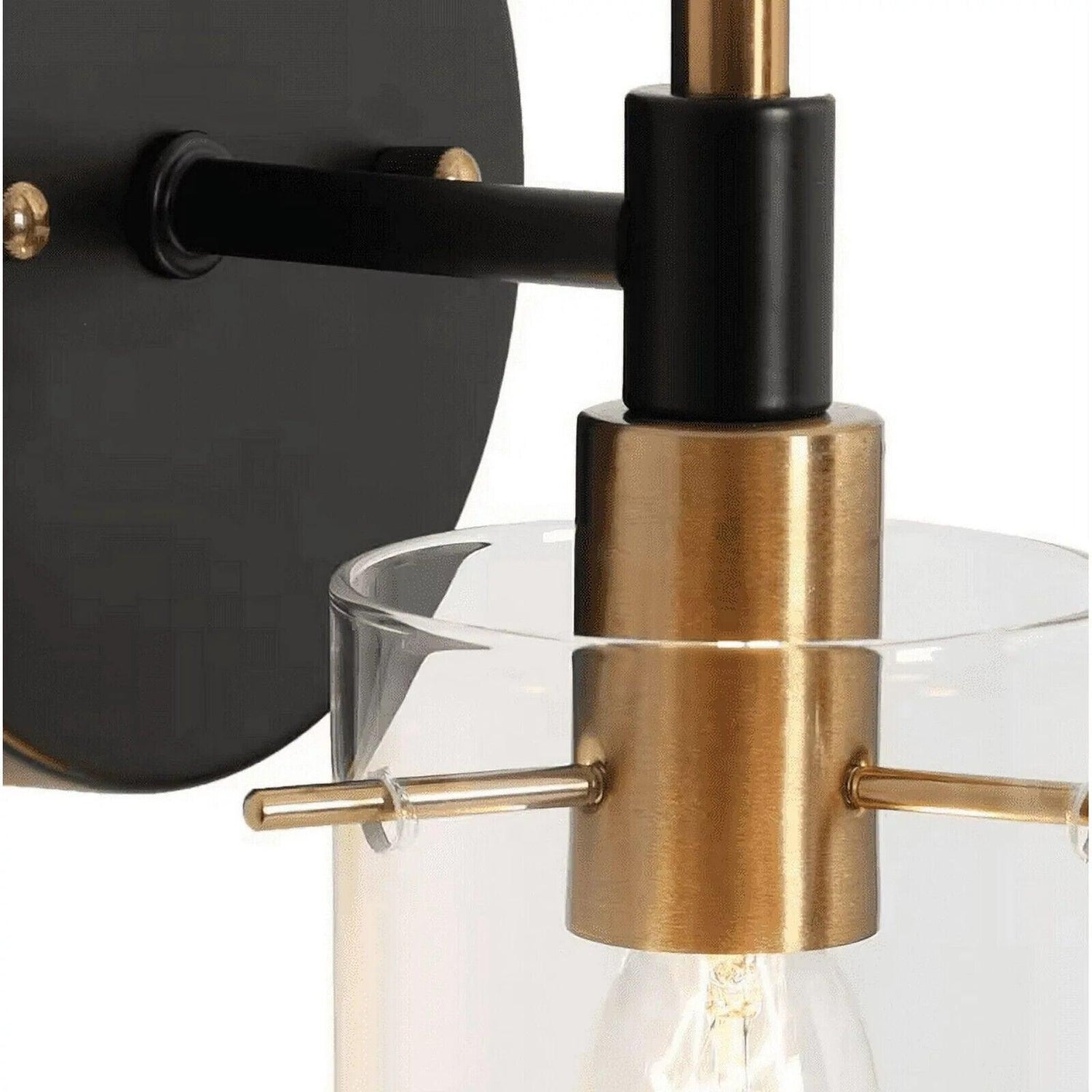 Zevni Modern 1-Light Brass Gold Wall Sconce, Black Vanity Light with Glass Shade - Like New