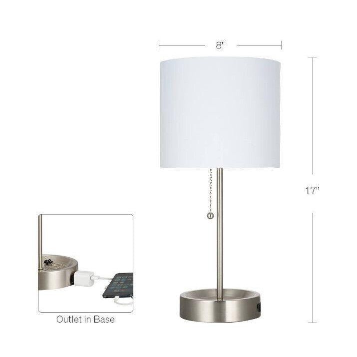 Hampton Bay 17 in. Brushed Nickel Table Lamp with Power Outlet Bulb Included