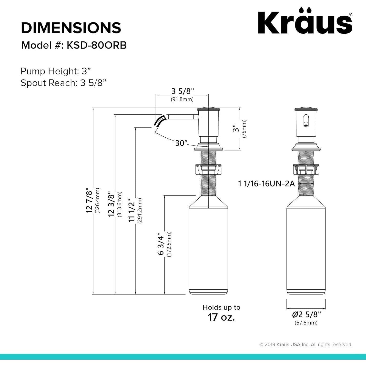 Kraus KSD-80ORB Deck Mounted Soap Dispenser 17 oz Capacity Oil Rubbed Bronze