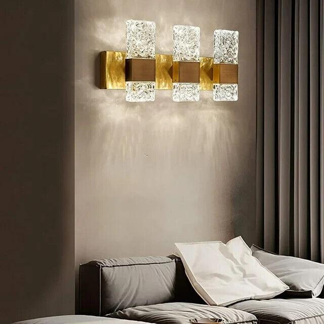 KAISITE 4000K LED Crystal Wall Sconces 3-Light Gold Vanity Lights