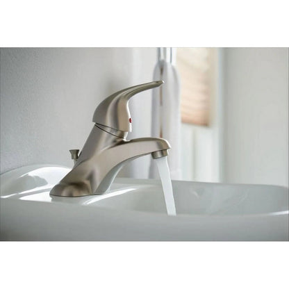 Moen Adler 4 in. Centerset Single-Handle Low-Arc Bathroom Faucet in Spot Resist Brushed Nickel