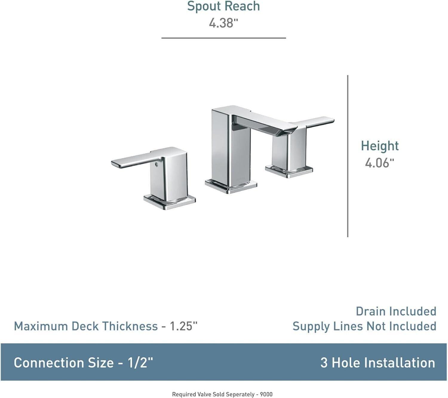 Moen TS6720 90 Degree Double Handle Widespread Bathroom Faucet, Chrome - Like New