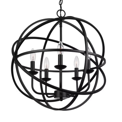 Home Decorators Farmhouse Caged Globe Chandelier 22&quot; 5-Light Metal Shade Black - Like New