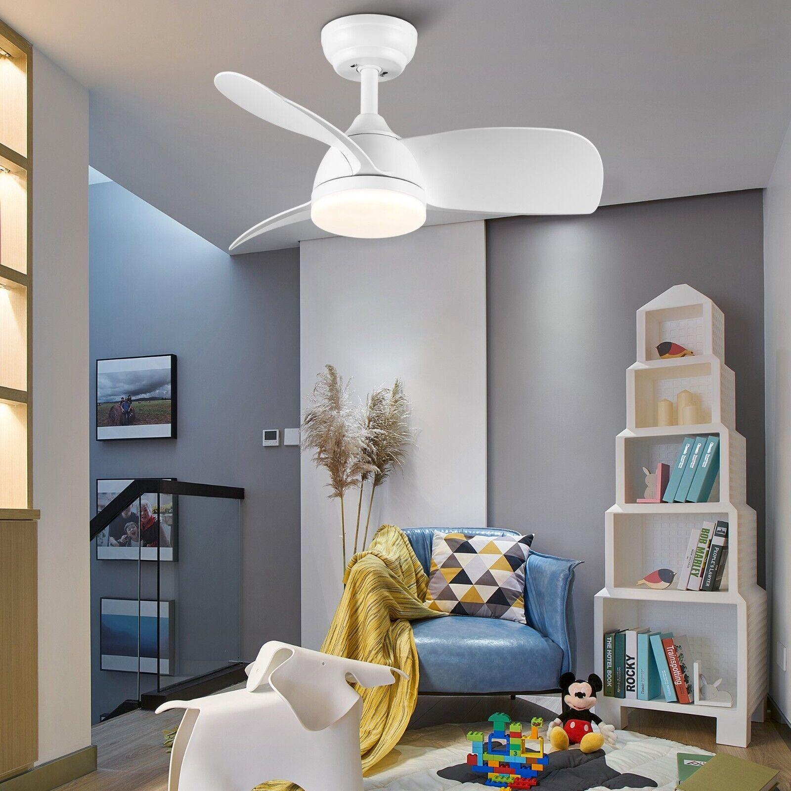 YUHAO 28 in. Integrated LED Kids Room Matte White Ceiling Fans with Light Kit