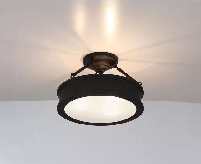 Home Decorators Collection Grafton 15 in. 3-Light Coal Semi-Flush Mount Ceiling - Like New