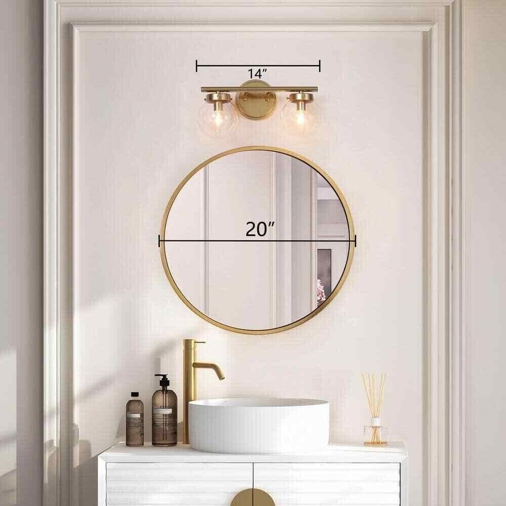 KSANA Bathroom Light Fixtures, 2-Light Gold Vanity Lights with Clear Globe Glass - Like New