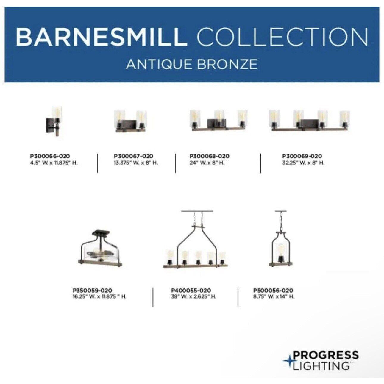 Progress Lighting Barnes Mill 24 in. 3-Light Antique Bronze  Glass Vanity Light