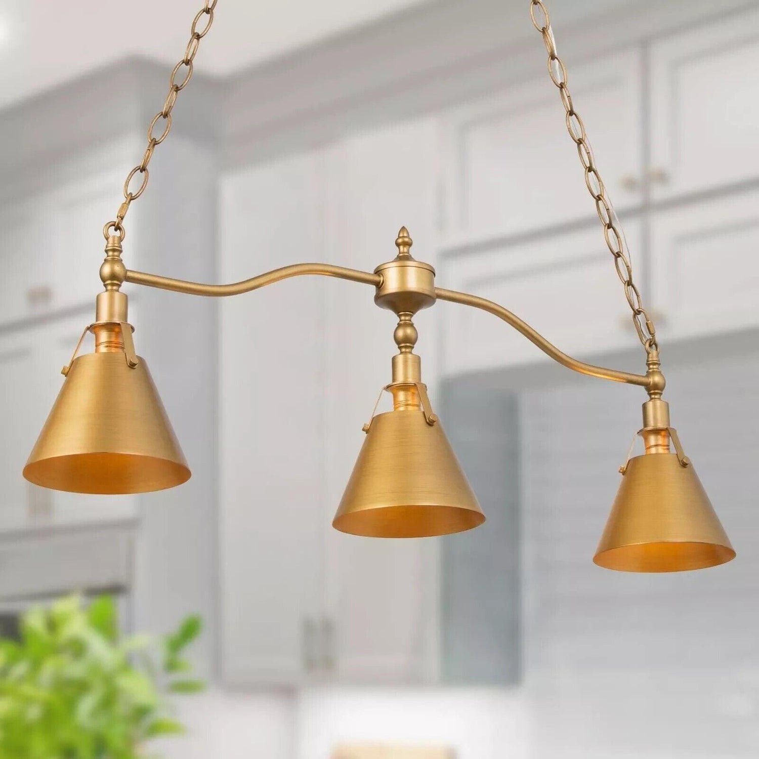 LNC Modern Farmhouse Brushed Gold 3-lights Island Light Chandeliers - Like New