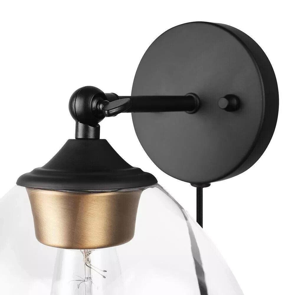 Globe Electric Matte Black and Gold Plug-In or Hardwire Wall Sconce w/ 6 ft Cord - Like New