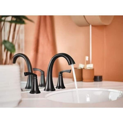 Moen Korek 84468BL 8 in. Widespread Double Handle High-Arc Bathroom Faucet with Valve in Matte Black