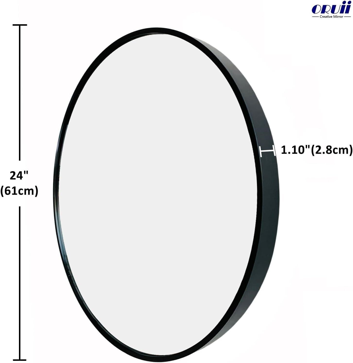 Oruii Black 24 inch Round Mirror Living Room, Bedroom, Vanity, Entryway, Hallway - Like New