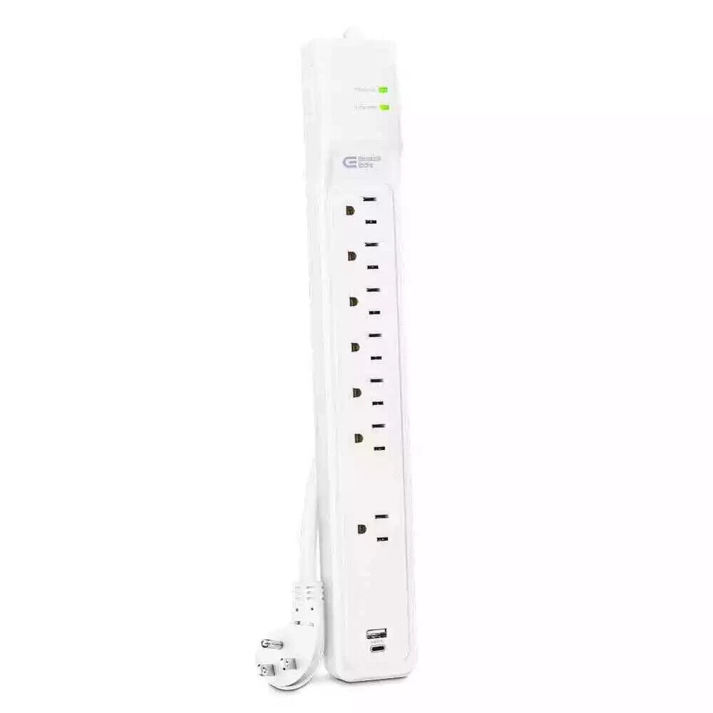 Commercial Electric 6 ft. 7-Outlet Surge Protector with USB in White - Like New