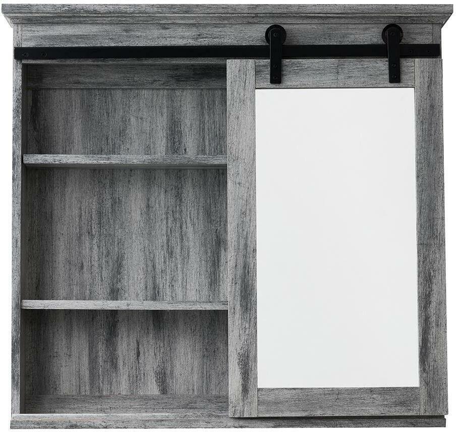 Glacier Bay Medicine Cabinet 31 in x 29 in Wall Mount Barn Door Dual Swing Grey