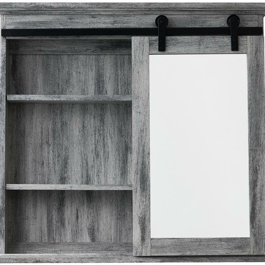 Glacier Bay Medicine Cabinet 31 in x 29 in Wall Mount Barn Door Dual Swing Grey