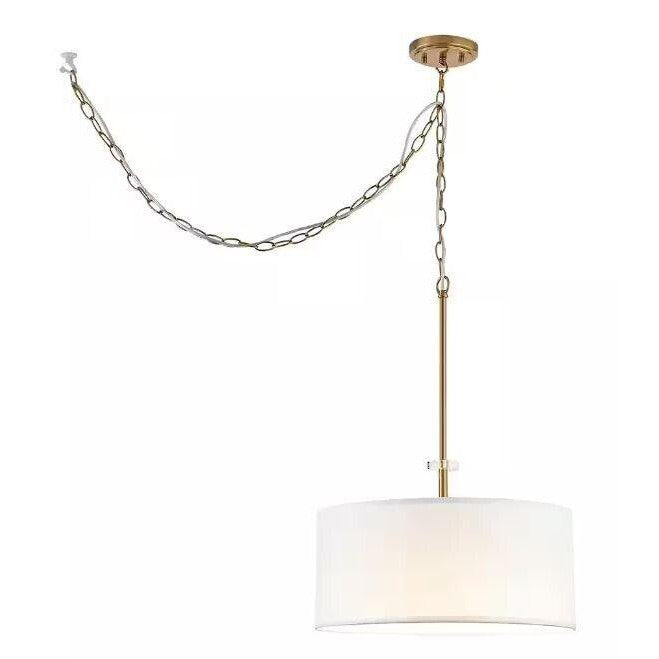 Home Decorators Collection Dawson 1-Light Aged Brass Pendant with White Fabric