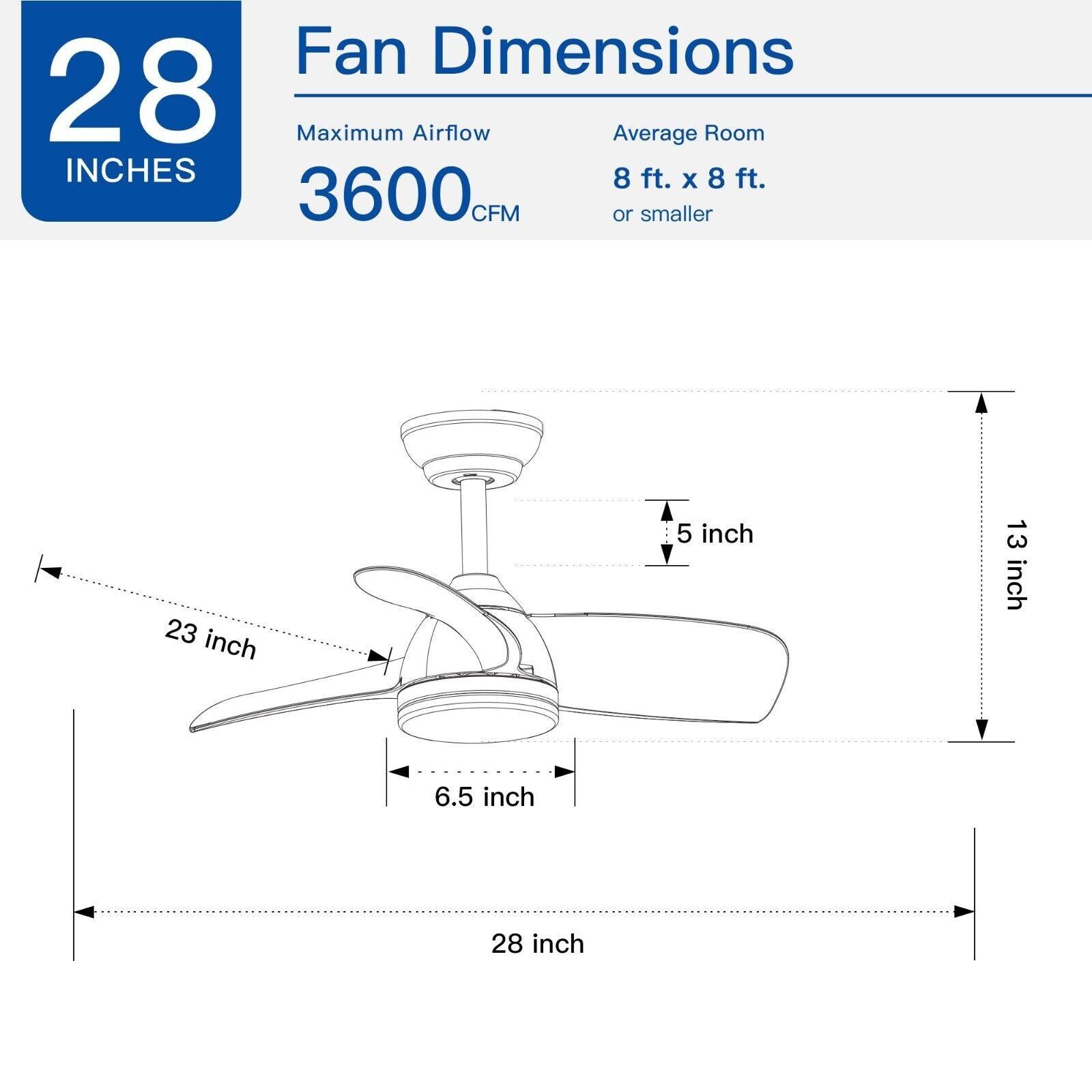 YUHAO 28 in. Integrated LED Kids Room Matte White Ceiling Fans with Light Kit