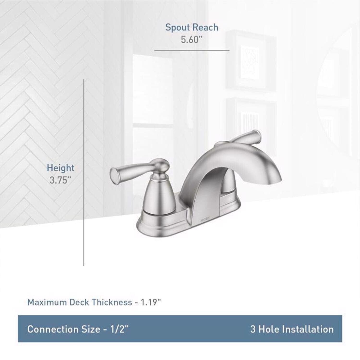 Moen Banbury 84942SRN 4 in. Centerset Double Handle Low-Arc Bathroom Faucet in Spot Resist Brushed Nickel