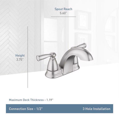 Moen Banbury 84942SRN 4 in. Centerset Double Handle Low-Arc Bathroom Faucet in Spot Resist Brushed Nickel