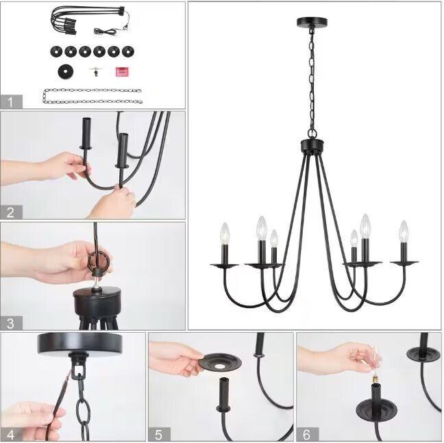 Zarbel 6-Light Modern Farmhouse Black 28 in. Candlestick Chandelier