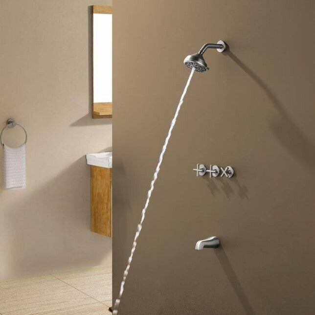 FORCLOVER Triple Handles 10-Sprays Tub and Shower Faucet 1.8 GPM Brushed Nickel