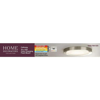 Home Decorators Collection Calloway 15 in. Brushed Nickel Selectable LED Flush M