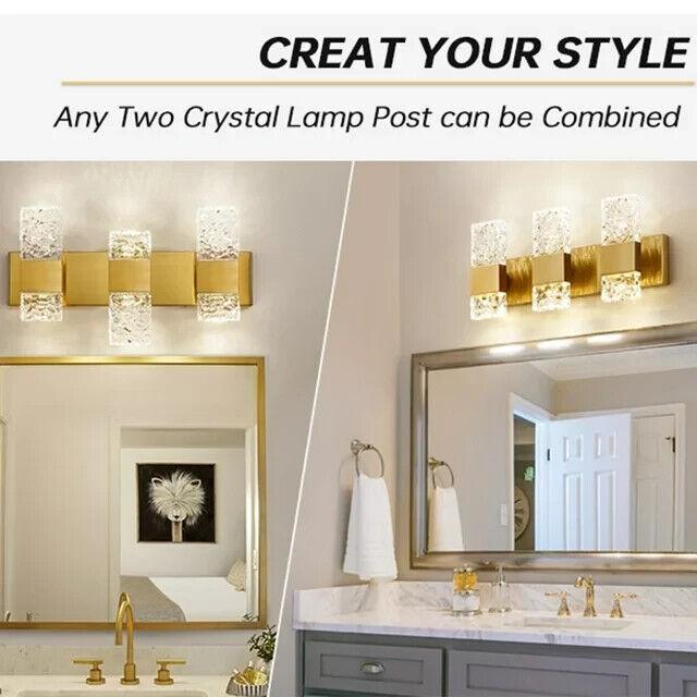 KAISITE 4000K LED Crystal Wall Sconces 3-Light Gold Vanity Lights