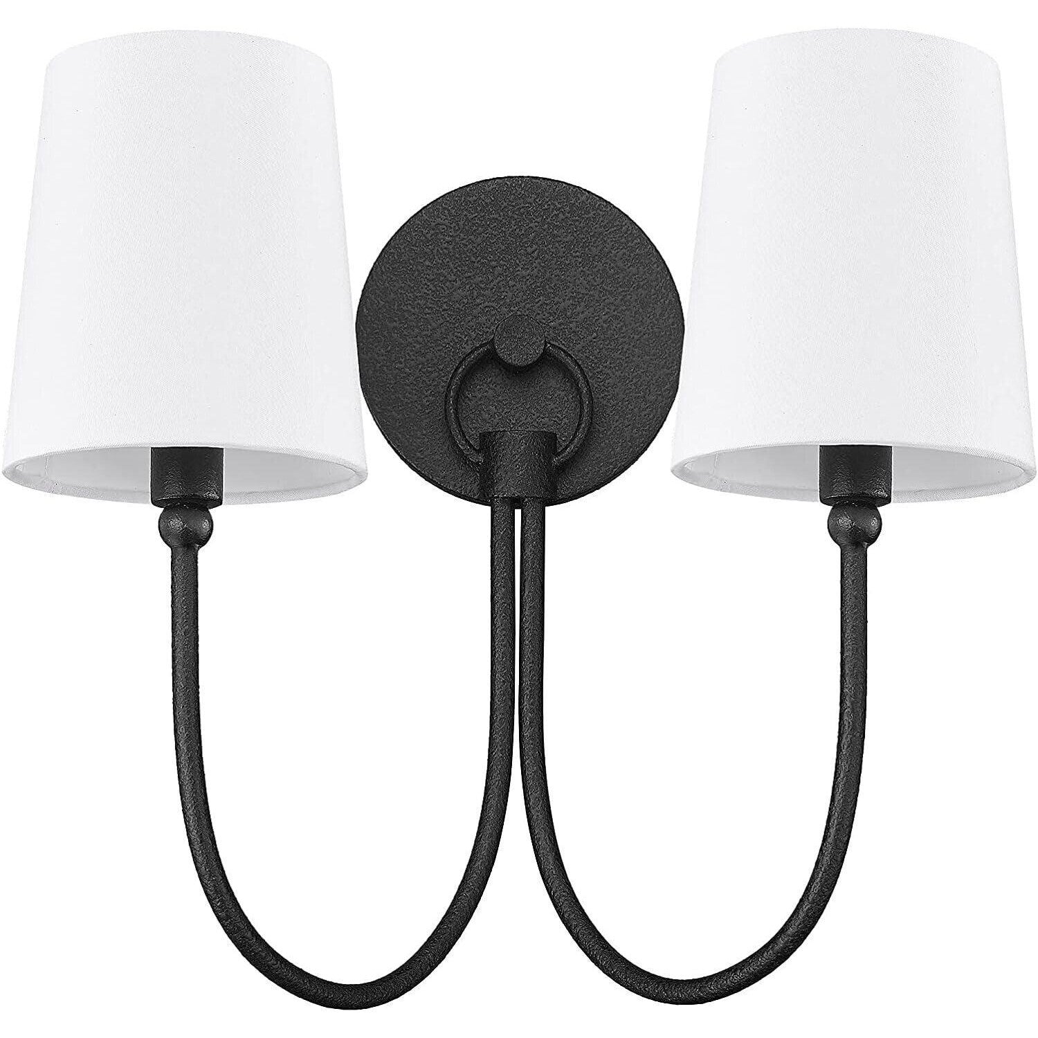 Traditional Rustic 2-Light Sconce in Black with Shade Metal Dimmable