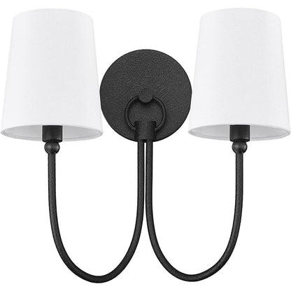 Traditional Rustic 2-Light Sconce in Black with Shade Metal Dimmable