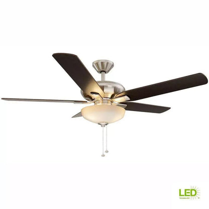 Hampton Bay Holly Springs 52&quot; LED Indoor Brushed Nickel Ceiling Fan W/ Light Kit - Like New