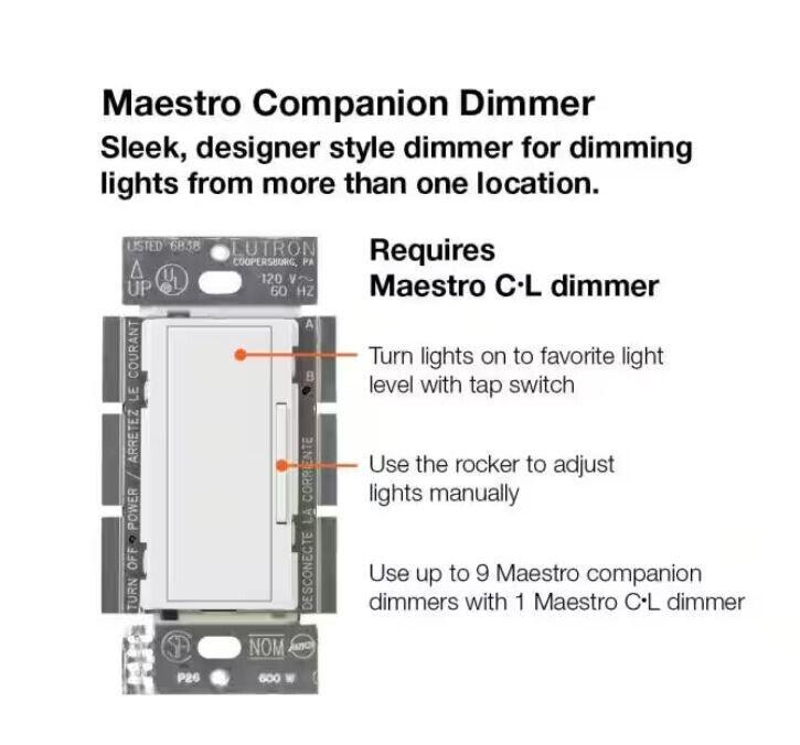 Lutron Maestro 600W Multi-Location Companion Dimmer (MA-RR-WH)