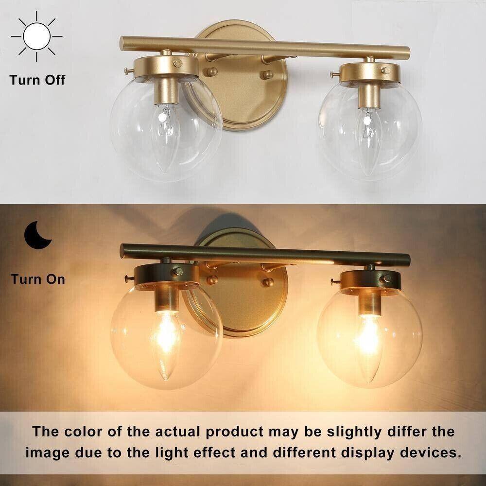 KSANA Bathroom Light Fixtures, 2-Light Gold Vanity Lights with Clear Globe Glass - Like New