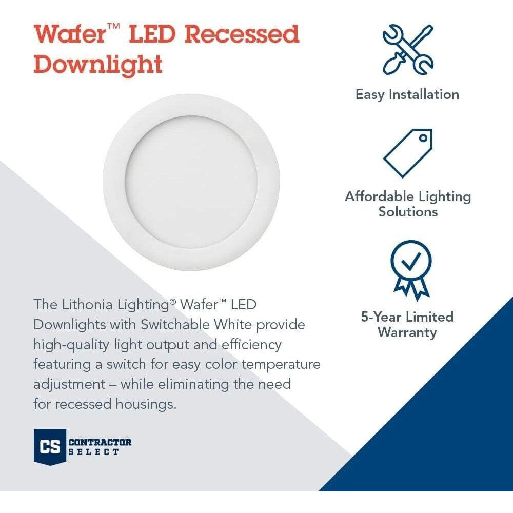 Lithonia Lighting WF6LED 27K30K35K 90CRI MW M6 6" LED Wafer Light, Selectable