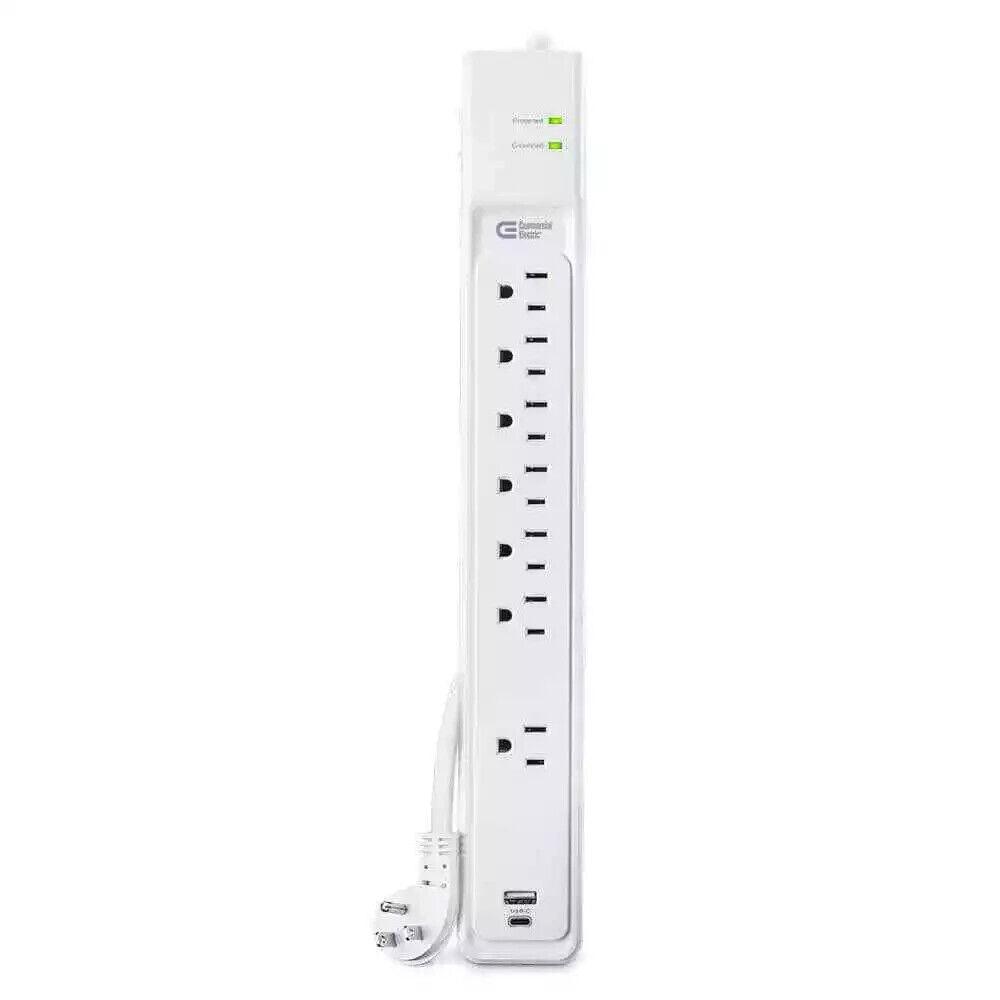 Commercial Electric 6 ft. 7-Outlet Surge Protector with USB in White - Like New