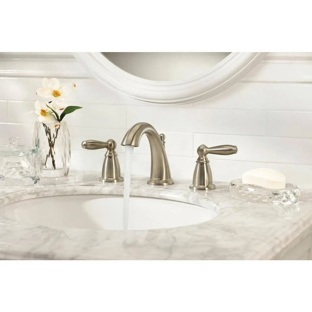 Moen Eva T6620BN 8 in. Widespread 2-Handle High-Arc Bathroom Faucet Trim Kit in Brushed Nickel (Valve Not Included)