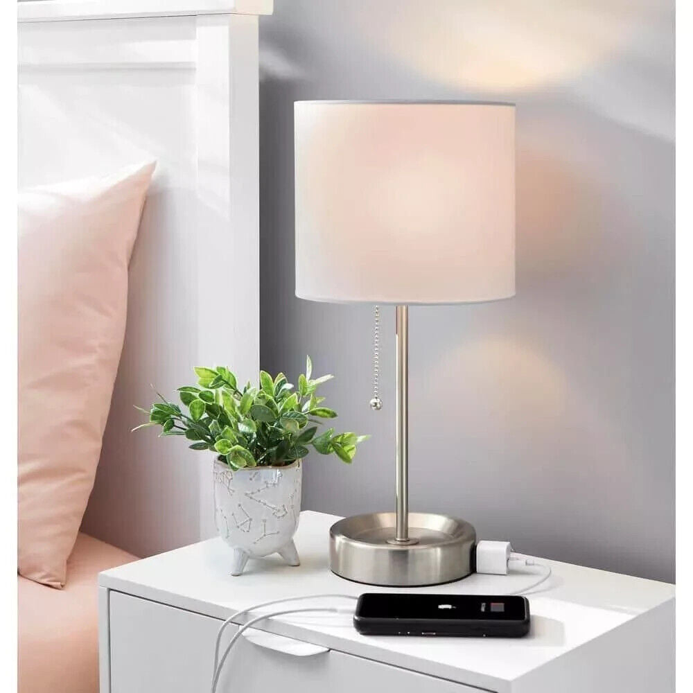 17 in. Brushed Nickel Table Lamp with Power Outlet - Like New