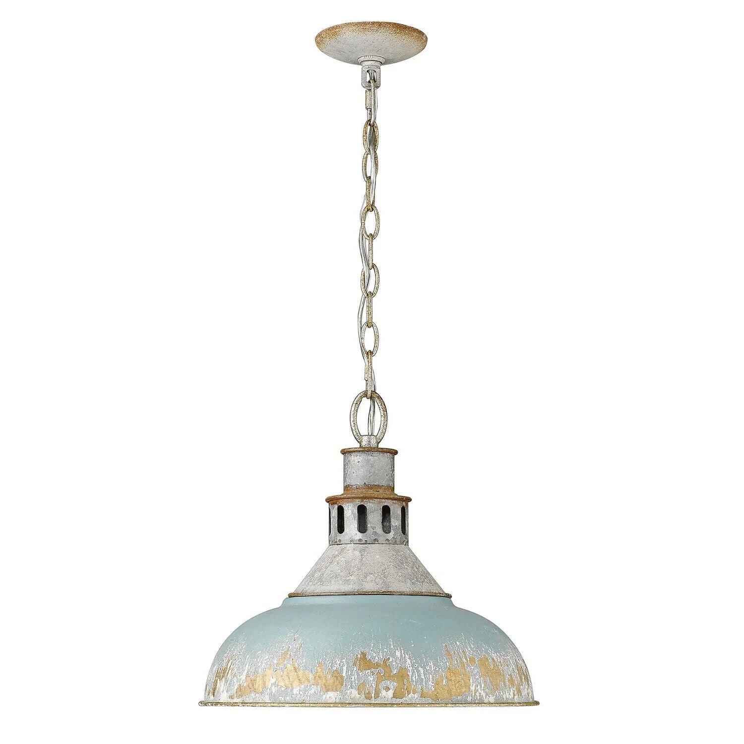 Golden Lighting Kinsley 14&quot; Rustic Aged Galvanized Steel Pendant Steel Teal - Like New