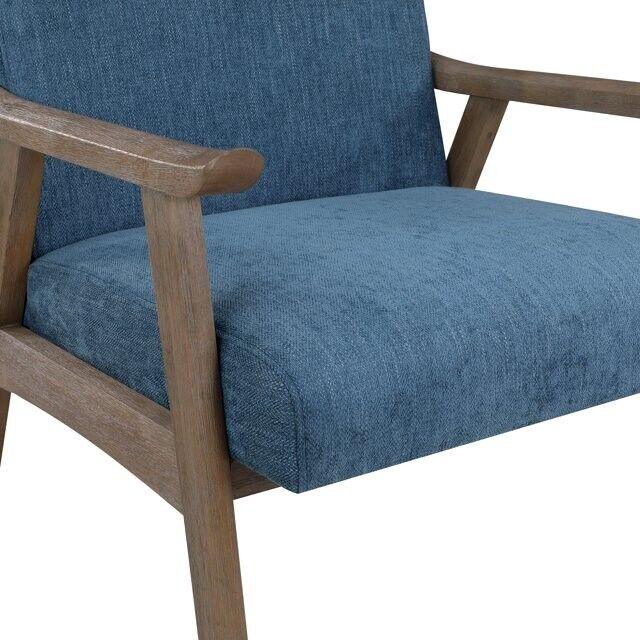 Weldon Mid-Century Fabric Upholstered Chair-Blue Fabric with Brushed Brown Frame