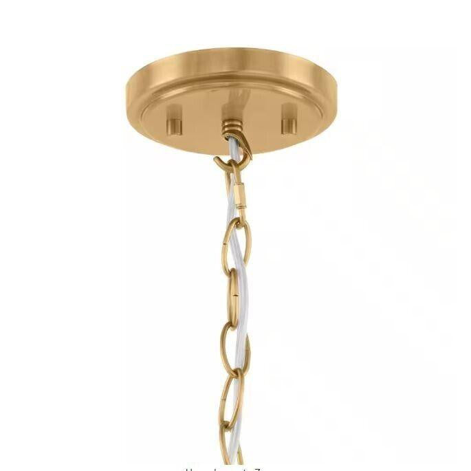 Home Decorators Collection Dawson 1-Light Aged Brass Pendant with White Fabric