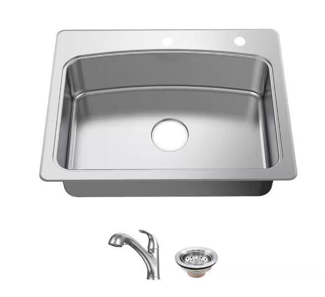 Glacier Bay 33 in. Drop-In Single Bowl 20 Gauge Stainless Steel Kitchen Sink