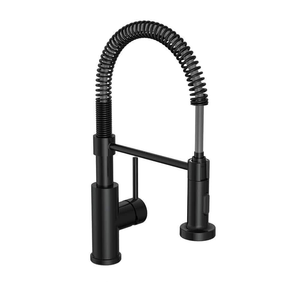 Cartway Single-Handle Spring Pull-Down Sprayer Kitchen Faucet in Matte Black