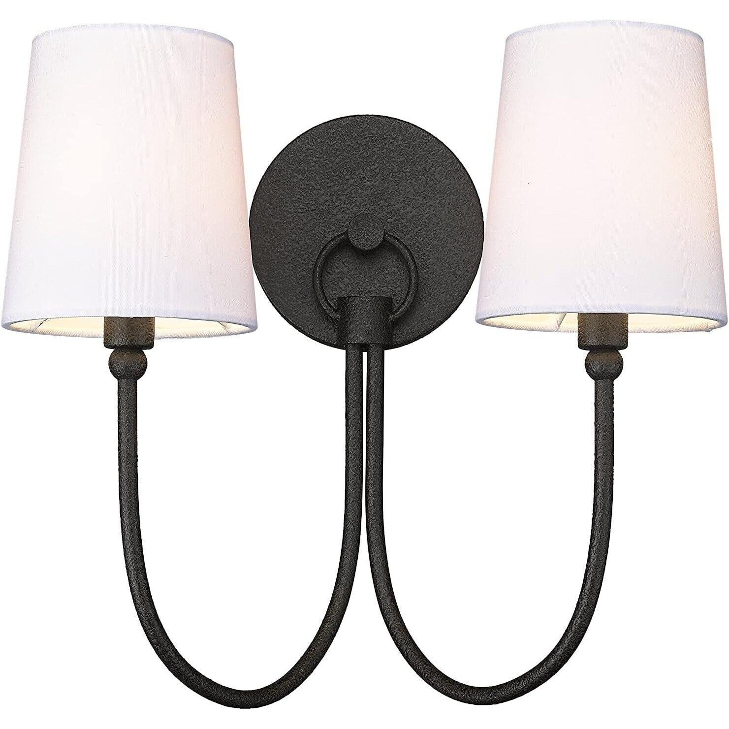 Traditional Rustic 2-Light Sconce in Black with Shade Metal Dimmable