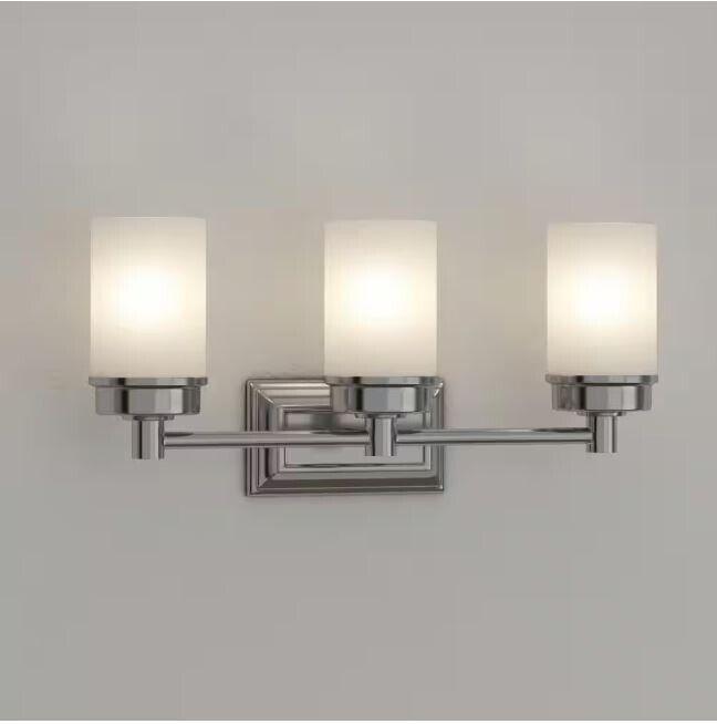 Hampton Bay Cade 3-Light 20.25 in. Brushed Nickel Vanity Light w/ Frosted Glass - Like New