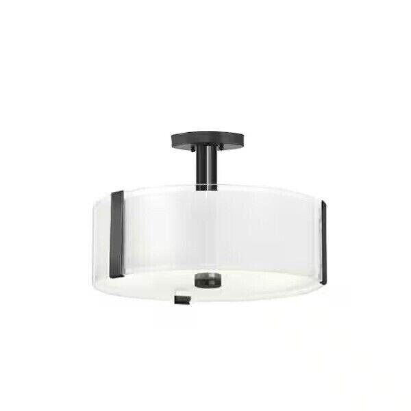 Hampton Bay Bourland 14 in. 3-Light Black Semi-Flush Mount - Like New