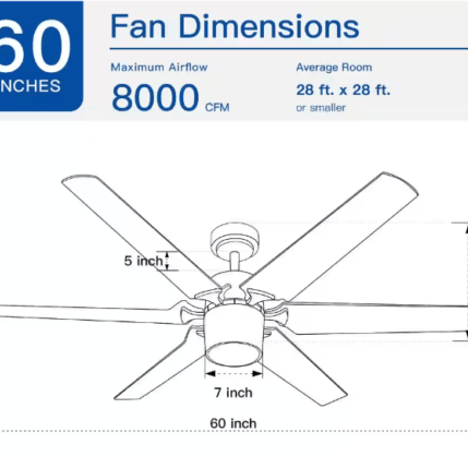 YUHAO 60 in. Indoor Black Ceiling Fan with Integrated LED Light