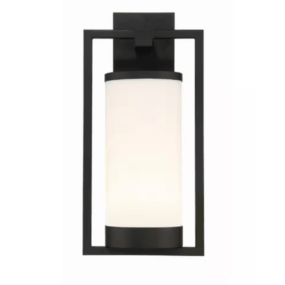 Landon 1-Light Integrated LED Black Metal Outdoor Wall Sconce with Frosted Glass