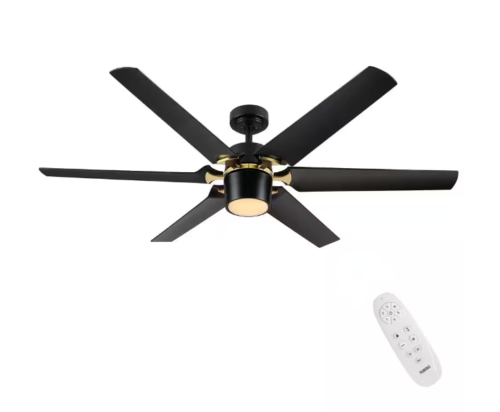 YUHAO 60 in. Indoor Black Ceiling Fan with Integrated LED Light