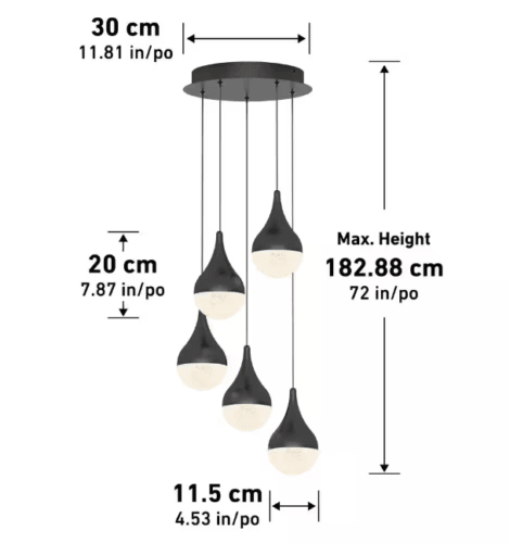 Artika Glitzer 30-Watt 5-Light Integrated LED Black Pendant New - Like New