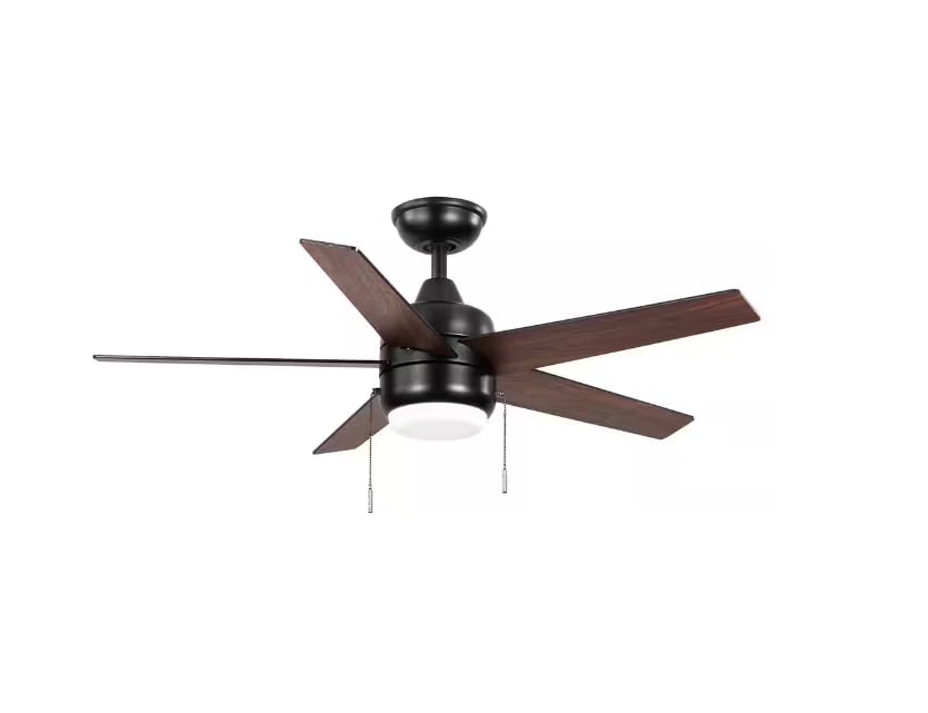 Hampton Bay Mena 44 in. LED Indoor/Outdoor Matte Black Ceiling Fan with Light Kit and Reversible Blades Included - Like New