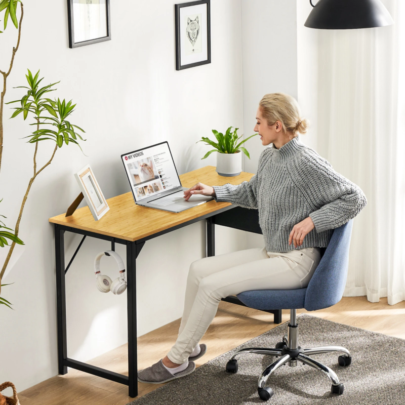 Computer Desk, Writing Study Table, Modern Compact Style with Side Bag & Hook