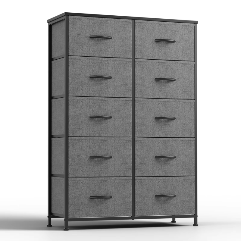 10-Drawer Bedside Table for Bedroom - Fabric Wardrobe with Steel Frame, Closet Storage Cabinet for Living Room Furniture